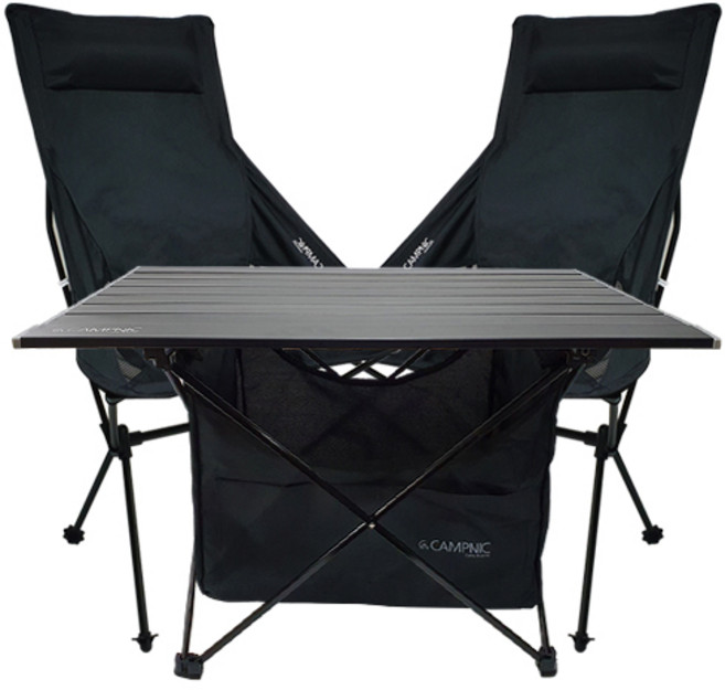 CAMPNIC 캠핑테이블의자세트 릴렉스체어 2개 + 테이블 수납망 캠핑용품, L-200(2개) + 롤테이블 + 수납망