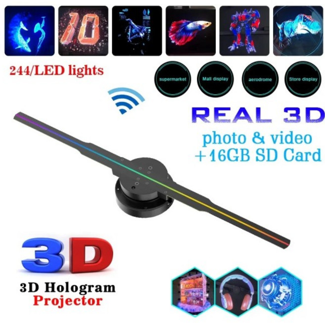 42cm 3D 홀로그램 팬 Wifi 원격 사용자 정의 아이콘 DIY 비디오 로고 LED 네온 불빛 회전 디스플레이 프로, 01 42cm Standard, 03 EU PLUG, 1개