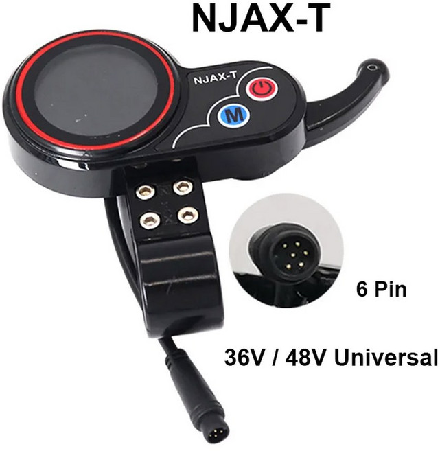 전동킥보드 컨트롤러 부품 전기 스쿠터 LCD 디스플레이 미터 계기판 전원 스위치 스로틀 36V 48V 범용 TF100 SEALUP JH01 LIVIAE NJAXT, NJAX T 6 Pin, 1개
