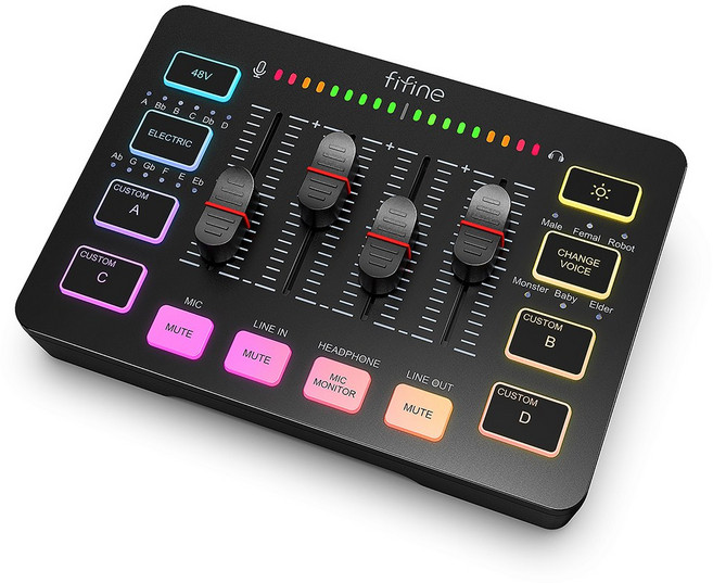 피파인 RGB 분리식 볼륨 조절 원터치 노이즈캔슬링 48V팬텀 전원 XLR 휴대용 오디오 인터페이스 PC용 게이밍 방송용 스트리밍용 팟캐스트 녹음 SC3, 검정