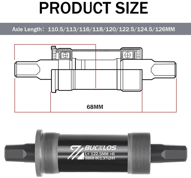 BUCKLOS MTB 하단 브래킷 밀폐형 베어링 로드 바이크 BB 사각 크랭크셋 68mm 사이클링 부품, 07 68x122.5mm, 1개