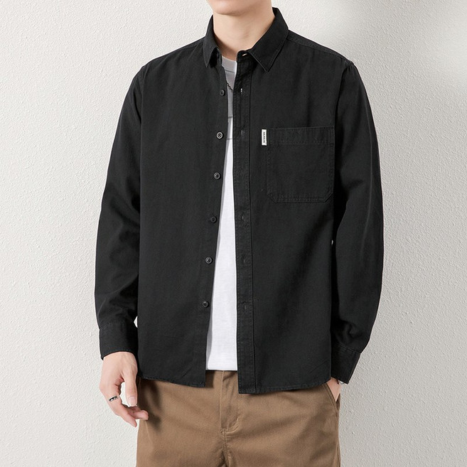 吸濕排汗長袖襯衫 - 寬鬆休閒工裝風格水洗純棉親膚透氣防皺免燙格紋立領夾克 - 秋季新款