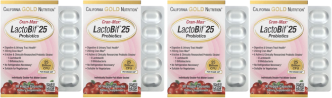 California Gold Nutrition 캘리포니아 골드 뉴트리션 LactoBif 25 프로바이오틱스 250억CFU, 4개, 30정