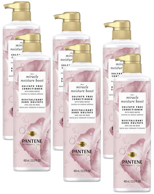 팬틴 미라클 모이스처 부스트 컨디셔너 로즈 워터 Pantene Miracle Moisture Boost Conditioner Rose Water, 6개, 400ml