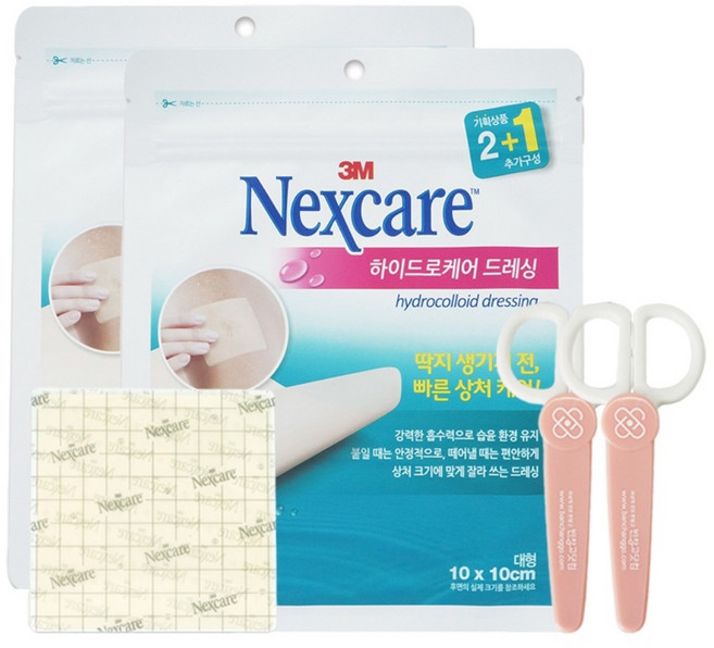 3M 넥스케어 하이드로케어 드레싱 프리컷 3매입 x 2개 + 반창코닷컴 안전가위, 1세트, 4개입
