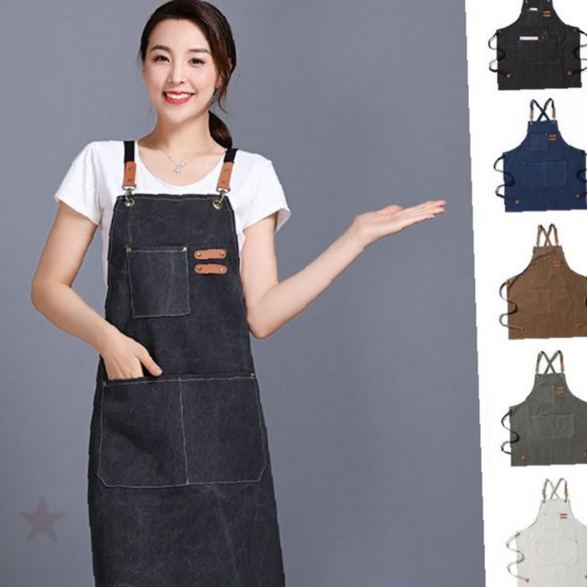 작업용 앞치마 주방 요리 카페 공방 원예 미술 목걸이형 허리 조절 주머니 포켓, 1개, 화이트