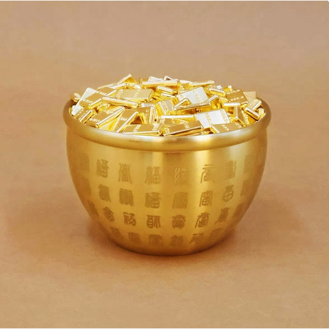 황금빛 명품 재물운 풍수 항아리 - 럭셔리 개운 인테리어 장식 [황금 원보/금괴 200개 구성], Golden2