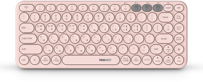 팬웨스트 멀티 페어링 2.4 BT3.0 BT5.0 블루투스 무선 텐키리스 키보드 + 키스킨, 베이비 핑크, BK384