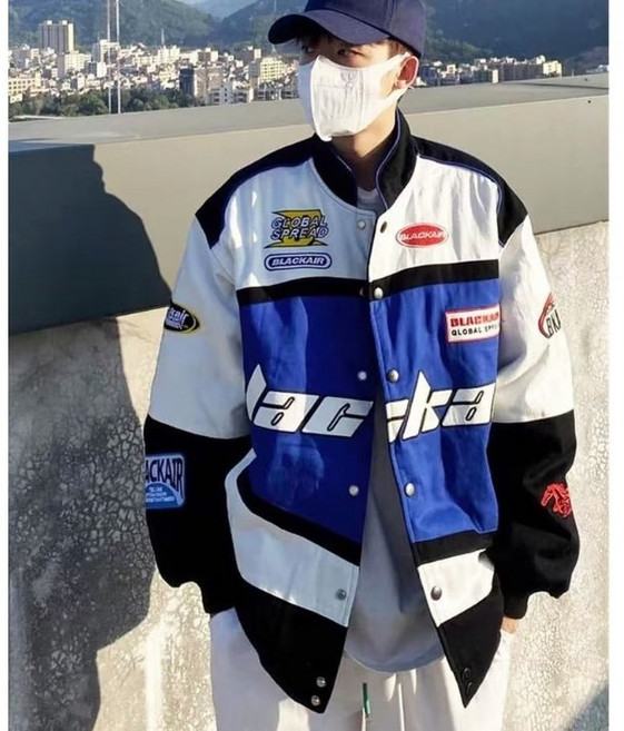 남성 야구점퍼 봄가을용 루피안 스타일, M, 블루