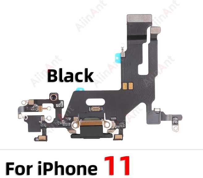 AiinAnt 하단 마이크 USB 충전기 서브 보드 커넥터 포트 도크 플렉스 케이블 호환 13 프로 맥스 수리 부, 04 For iPhone 11 Black