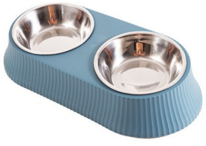 펫트너스 반려동물 스테인레스 식기 2구, 블루, 1개
