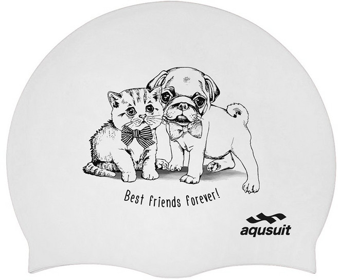 국내생산 아퀴스트 디자인 수영 모자 실리콘 수모, 캣독, (단종)화이트, 1개