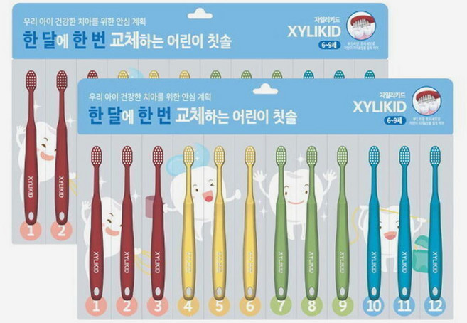 자일리키드 한달 한번 6세부터 9세 어린이칫솔 24개 316577, 혼합색상