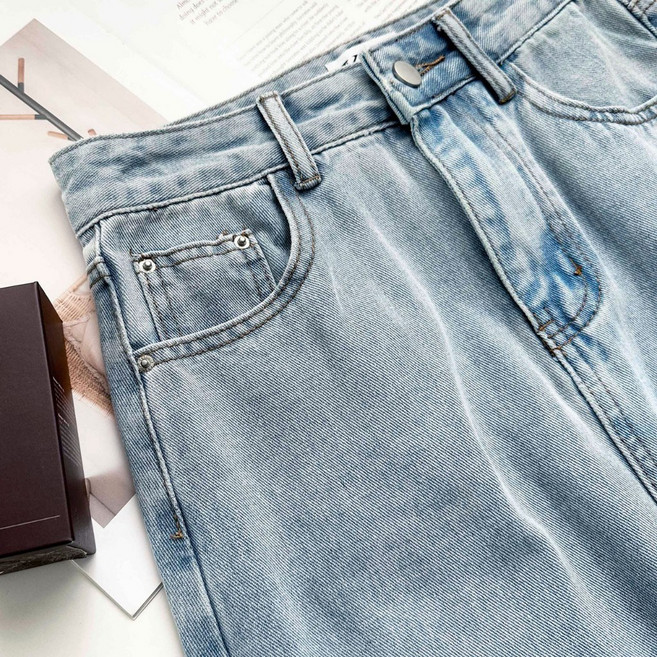 後開叉極簡直筒牛仔長裙 設計感丹寧長裙 高腰休閒牛仔裙