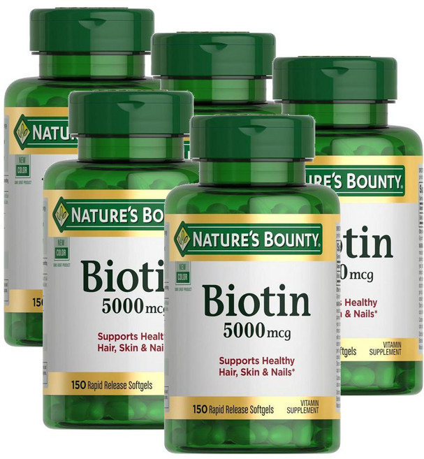 네이처스 바운티 비오틴 5000mcg 소프트젤 Nature's Bounty Biotin softgels, 150정, 5개