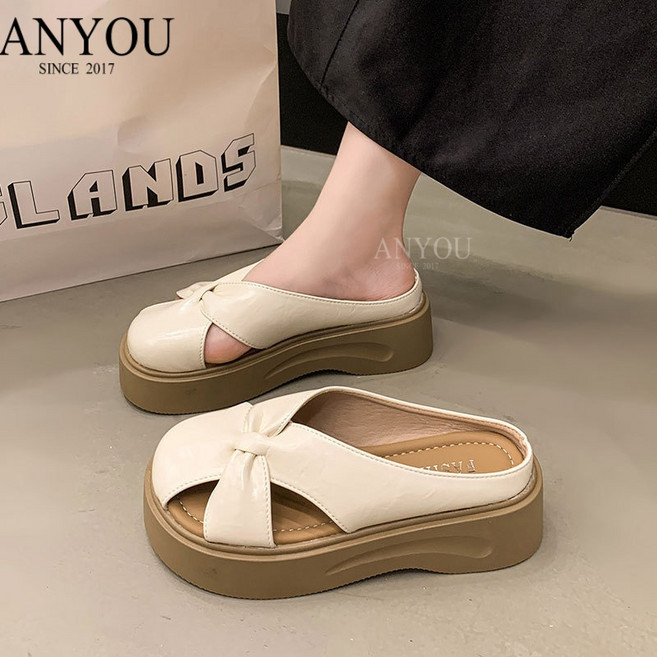 ANYOU 여성 통굽 오픈토 뮬 슬리퍼 여름 키높이 데일리 외출용 슈즈