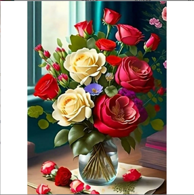 데일리베러 5D 보석십자수 DIY 풀세트 취미 인테리어 액자 만들기 30*40, 1개, 빨간장미 (30x40)