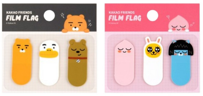 택1 라이언 어피치 카카오 캐릭터 스티키 필름 독서 인덱스 스티커 플래그 탭 북마크 책 표시 테이프 귀여운 점착 메모 접착식 문서 분류 점착식 회사 탁상 중 고등 학생 독, 어피치 세트 (130815)