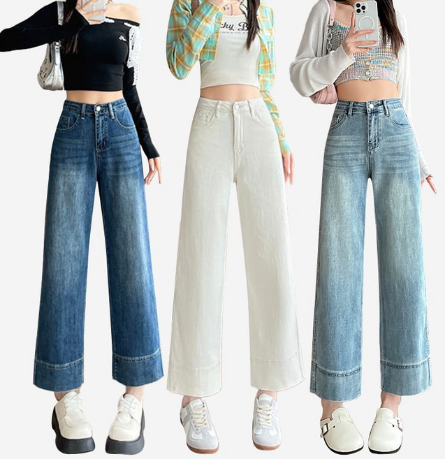 9부 일자진 세미 와이드 청바지 키작녀 토보샵