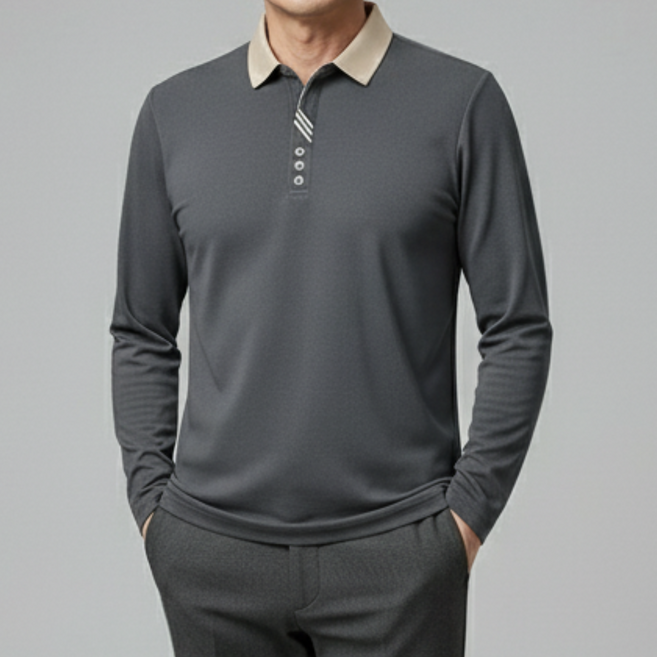 중년 남성 봄가을 폴로넥 티셔츠 캐주얼 긴팔티