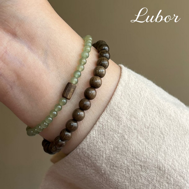 루보르 프리미엄 백단향 옥 팔찌 두줄 여성 행운 염주