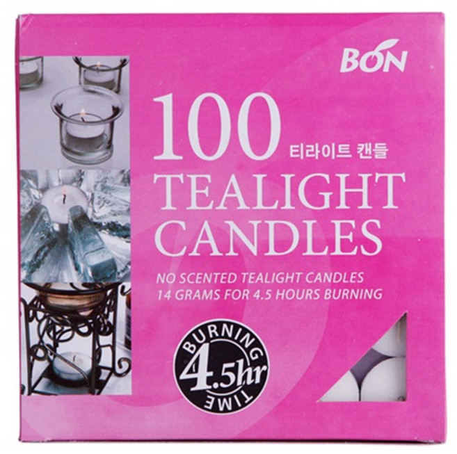 [BON Candle] 무향 흰색 티라이트 캔들 4.5시간 연소 14g 100개 멀티팩 결혼식 파티 분위기 연출용 양초