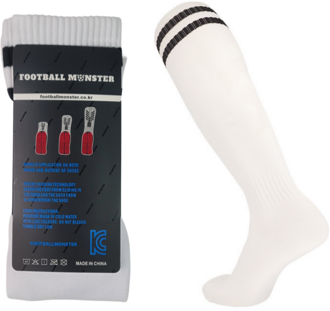 풋볼몬스터 논슬립 축구양말 3EA 1셋 어린이 유소년 성인용 스포츠삭스, 화이트, 3개, 1세트