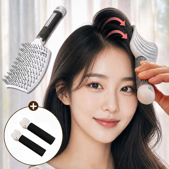 WHH 뿌리가 살아나는 볼륨업 헤어 브러쉬 빗 머리빗 세트, 2개, 화이트