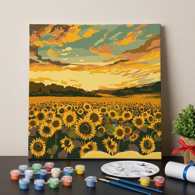 스토리원 U-ALAC-115 풍수지리 인테리어 해바라기 DIY 그리기 피포 페인팅 세트, 1세트, 하늘밭 30*30cm