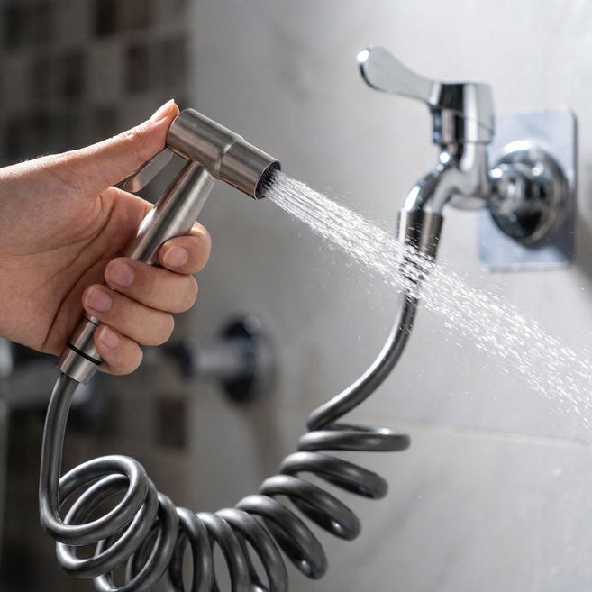 욕실스프레이건 욕실청소건 스텐건 베란다호스분사기 세트 2M, 실버, 1개