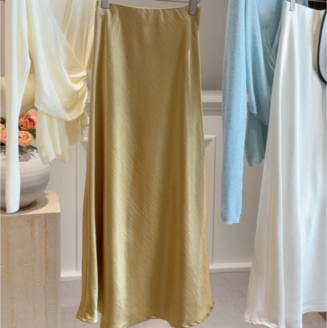 레이디 매직(lady magic) 여성 우아한 고급 감성 하이웨스트 머메이드 새틴 롱 스커트