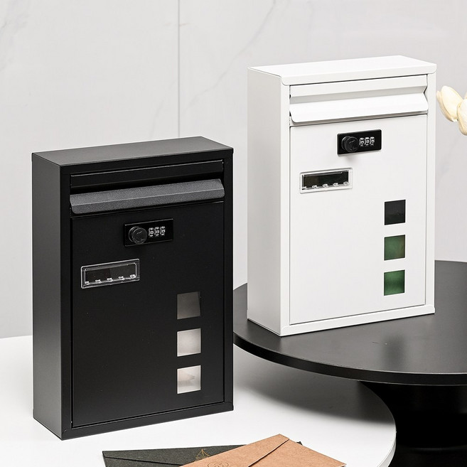 라하엘 우체통 전원주택 가정용 사무실 건의함 야외 비밀번호 벽걸이 우편함, 블랙