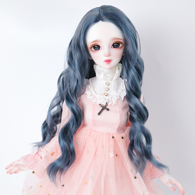 구체관절인형 가발 가르마 롱 웨이브 7-8인치 42cm급용 MSD 도리스돌30, 블루 그레이(가발만 인형미포함), 1개
