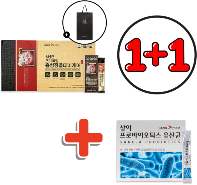 1+1 상아제약 6년근 프리미엄 홍삼정 올데이케어 프로바이오틱스 유산균, 1박스, 600g