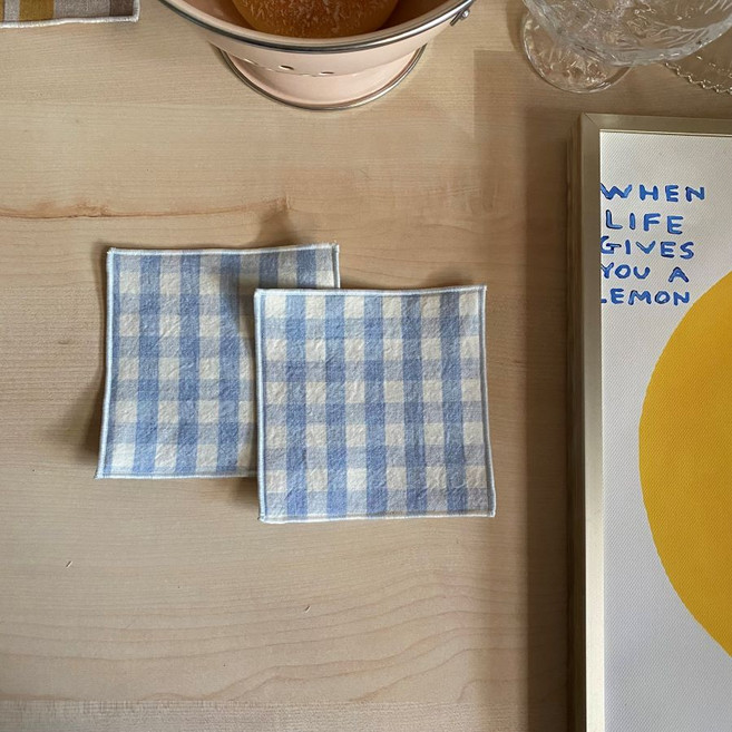 파스텔체크 패브릭코스터 컵받침 제작 4p, 하늘, 1세트