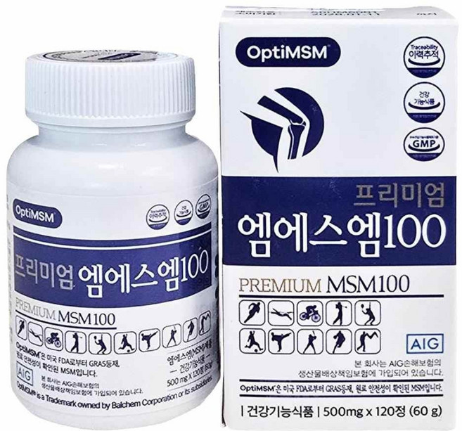 옵티 MSM 엠에스엠 100 프리미엄 미국 식이유황 FDA GRAS 무부형제, 1개, 120정
