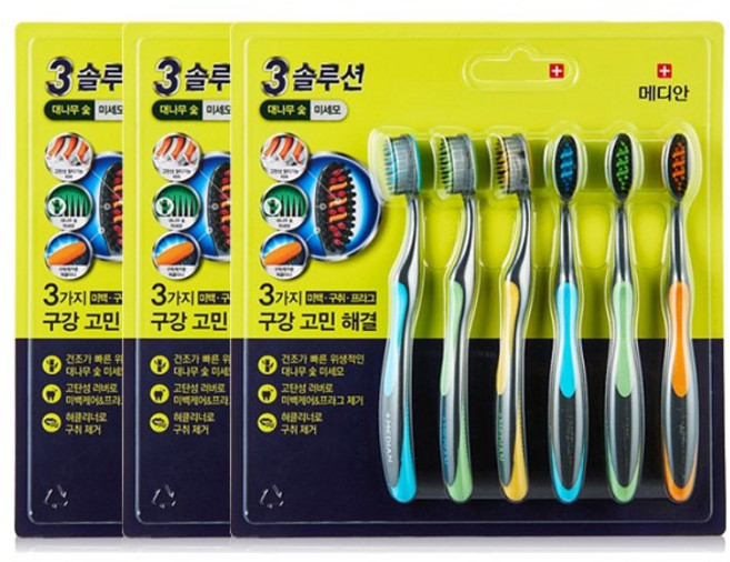 메디안 트리플 솔루션 칫솔 미세모 6입 x3, 6개입, 18개