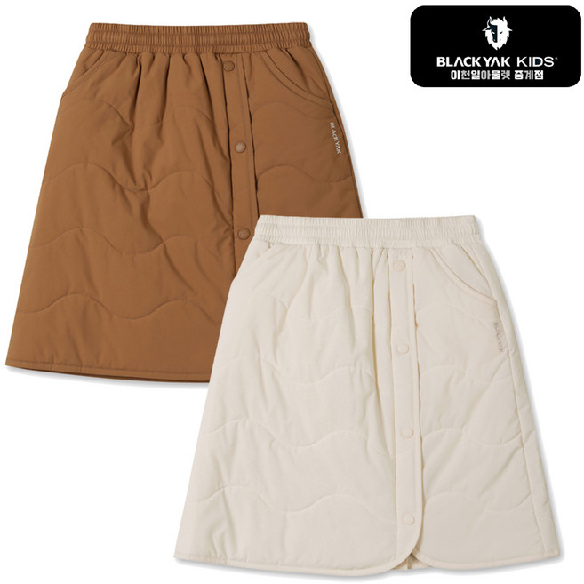 [블랙야크키즈 중계점] *25년 F/W신상* 히말라야안나패딩스커트 포켓 하단 미니 로고 그래픽 포인트 유니크한 물결 퀼팅 스타일러쉬한 디자인 여아 패딩스커트