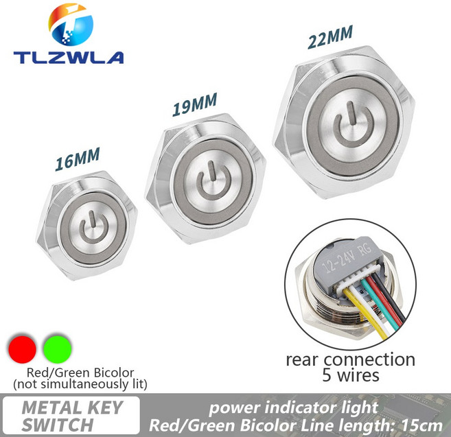 와이어 초단 LED 조명 스위치 순간 자체 리셋 방수 금속 푸시 단추 스위치 16mm 19mm 22mm 12V 24V, 12 24V, HY Power el