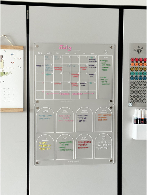 와따네 냉장고 투명 자석 메모 아크릴 화이트보드 달력 캘린더 계획표, 블랙라인(메모)