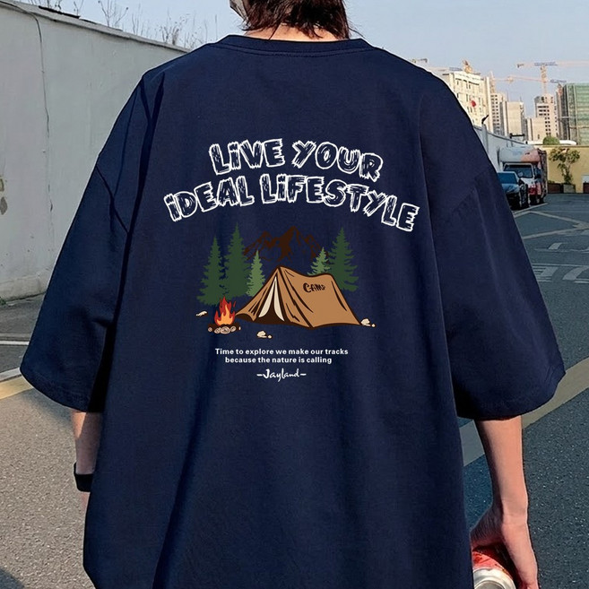 JBOOM 남자 오버핏 반팔티 라이프 프린트 티셔츠