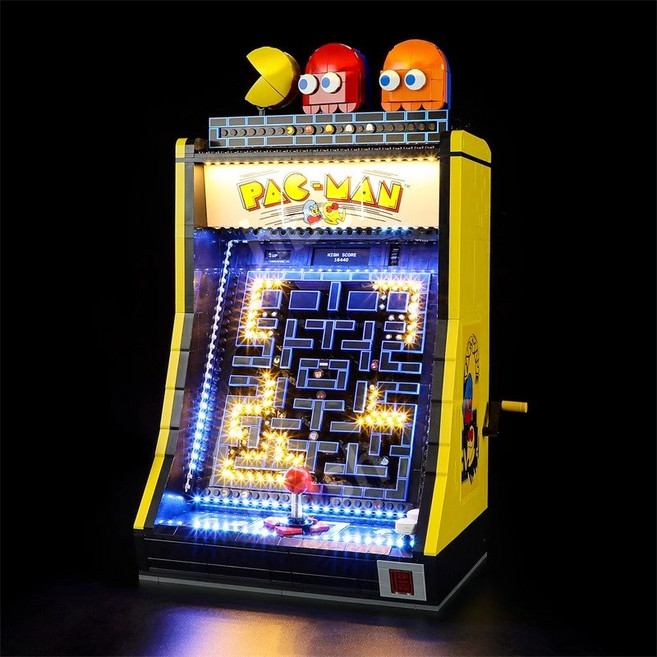 팩맨 아케이드 게임 콘솔 조립 장난감, 1세트, 완벽판 팩맨 아케이드+조명(2600+입자)