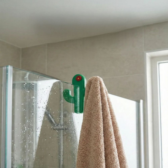 Dnc 샤워 도어 걸이 무타공 수건걸이, 그린, 1개