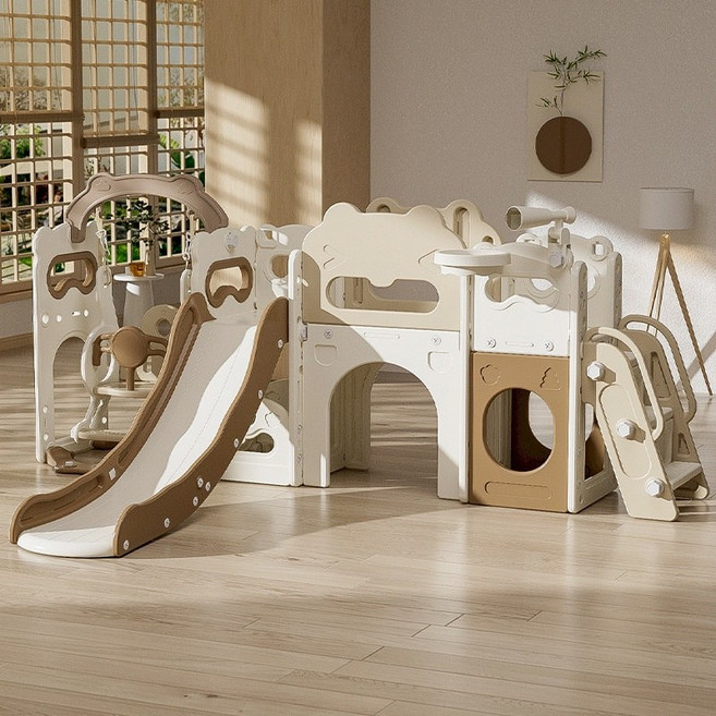 兒童滑梯 鞦韆組合 1-10歲 適用 適合室內遊戲, 熊小神童組合二【咖色】+鞦韆, 1個