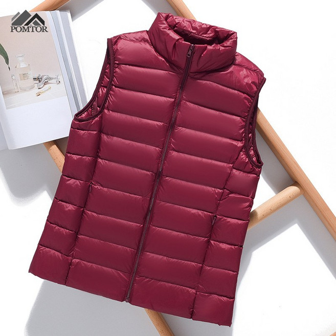 POMTOR 여성 슬림핏 빅사이즈 오리털 경량 패딩 조끼