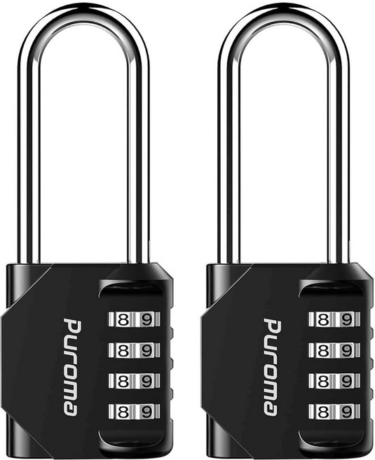 PUROMA 2팩 2.6인치 롱 섀클 조합 잠금장치 4자리 야외 방수 자물쇠 스포츠 락커 펜스 게이트 공구함 케이스 해스프 보관함 캐비닛(실버 및 블랙), 2, Rose Pink