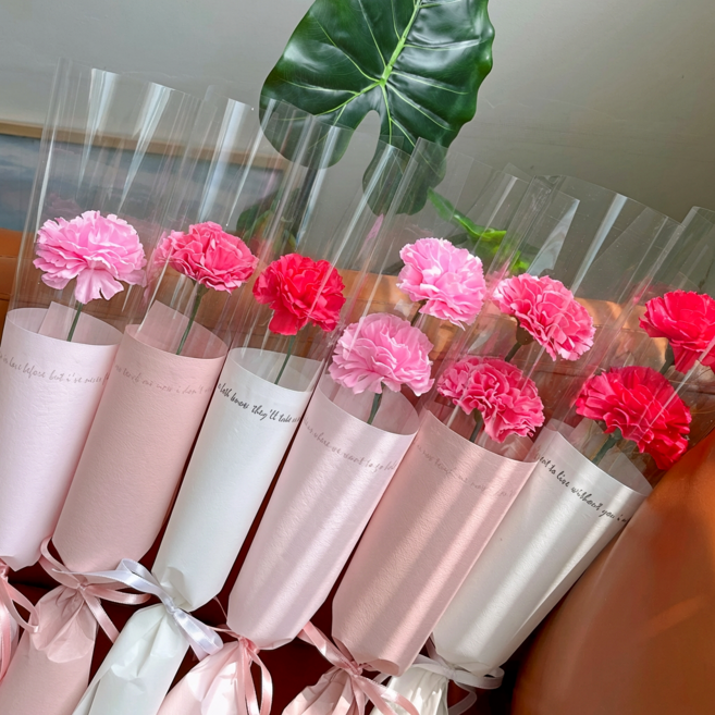 래프유 꽃 한송이 카네이션 꽃다발, 5개, 핑크A