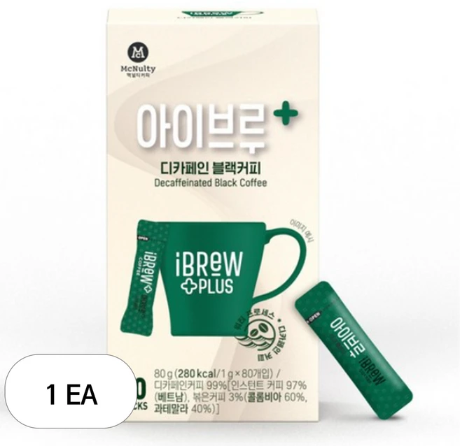 아이브루 플러스 디카페인 블랙커피, 1g, 80개입, 1개 - 쿠팡