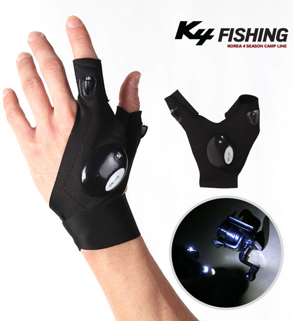 다용도 낚시 후레쉬 장갑-오른손/낚시장갑/작업장갑, 블랙, 1개