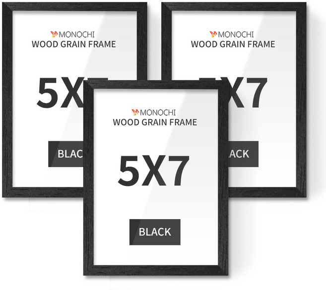 모노치 우드그레인 인테리어 액자, 블랙, 3개